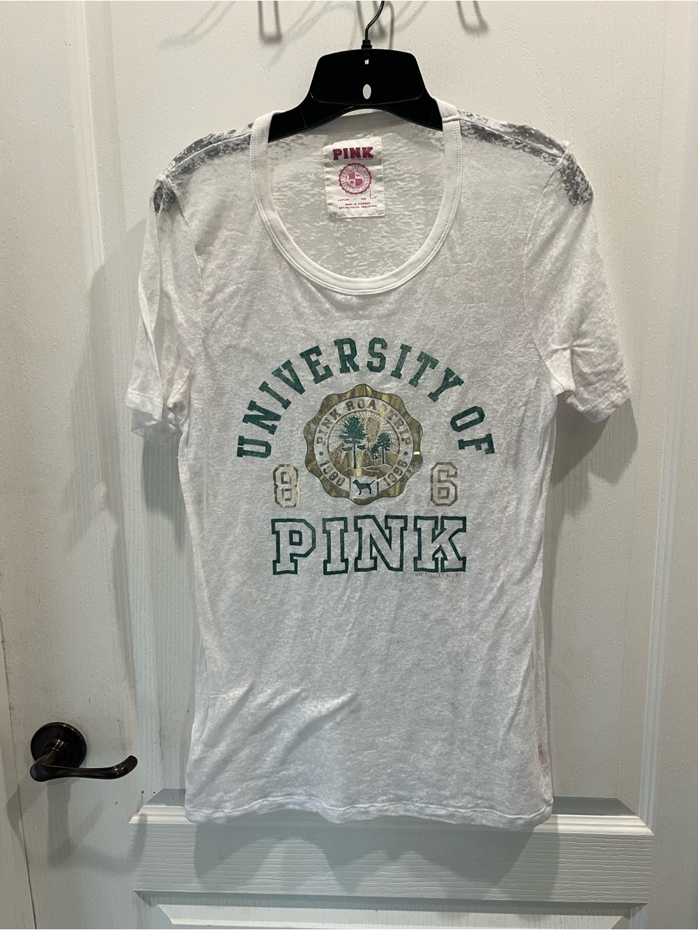 PINK Victoria's Secret White 'University of PINK Victoria's Secret' Graphic Tee